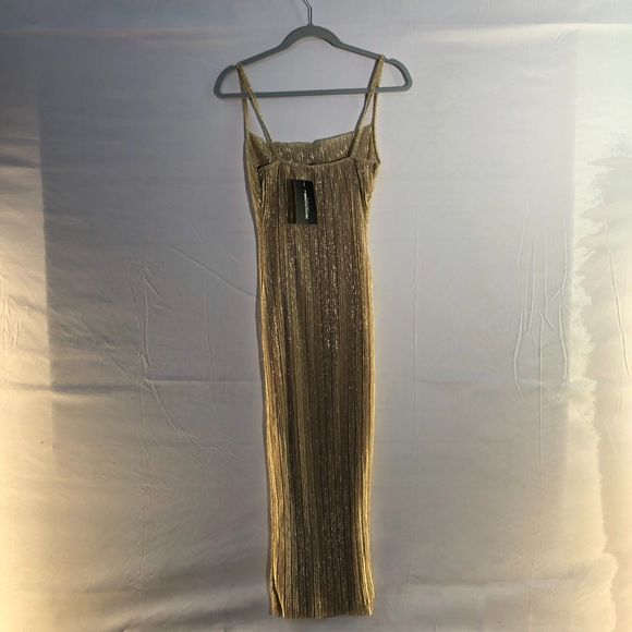 NWT PrettyLittleThing US 6 UK 10 Shape Pleated Gold Plisse Cowl Neck Midi Dress - Picture 3 of 12